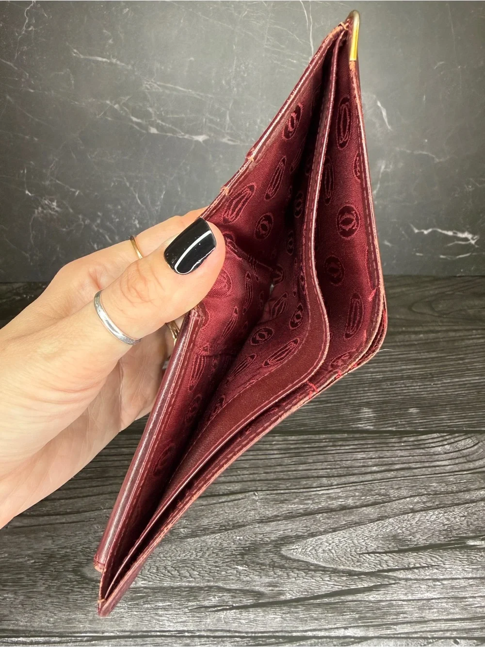 Cartier Must de Cartier Bifold Wallet Burgundy Leather Vintage Authentic